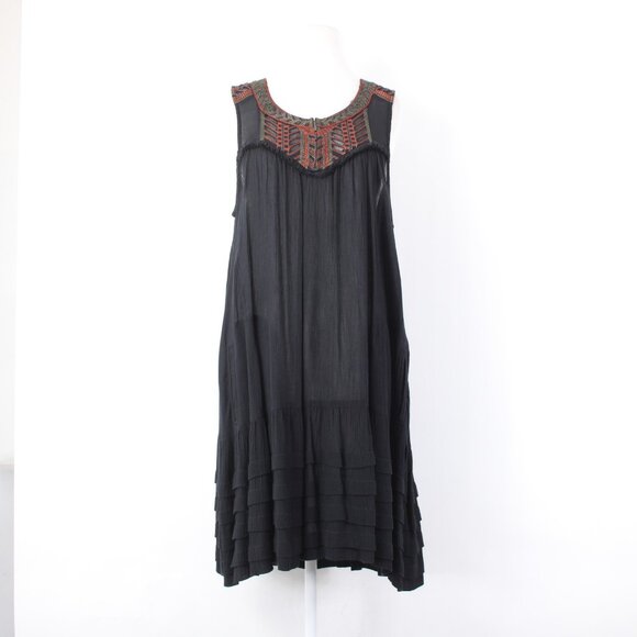 Free People Dress Sz M Black Rust Multicolor Embroidered 100% Rayon Dress - Picture 2 of 16